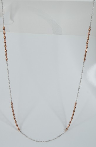 Sterling Silver Necklet with Rose Gold Plated Beads 34 Inch